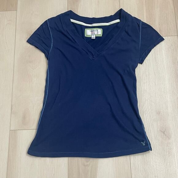 American Eagle Outfitters Tops - American Eagle Outfitters Y2K Navy Blue V-Neck Tee – Women’s LG Stretchy